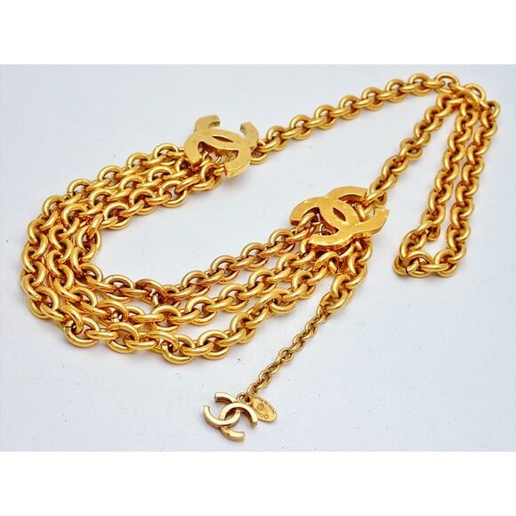 Chanel Vintage Chain Necklace/Belt Gold CC 1980s Logo Triple Chain 30" Rare Auth - Picture 3 of 7